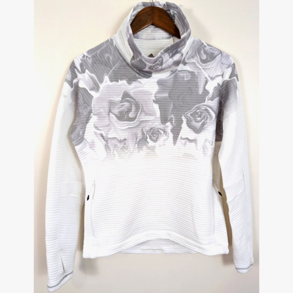 adidas White Gray Floral Funnel Neck Pullover